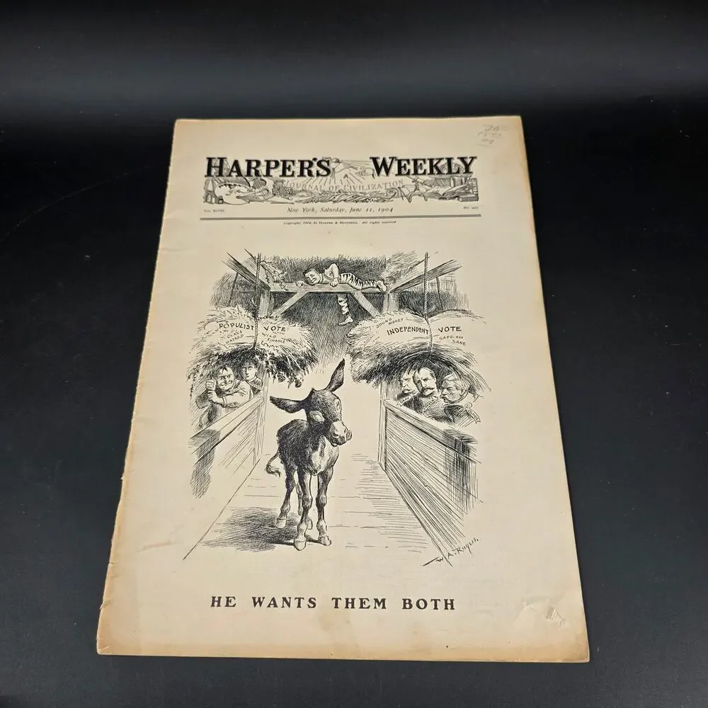 Harper's Weekly June 11 1904 Political Cartoon He Wants Them Both W.A. Rogers